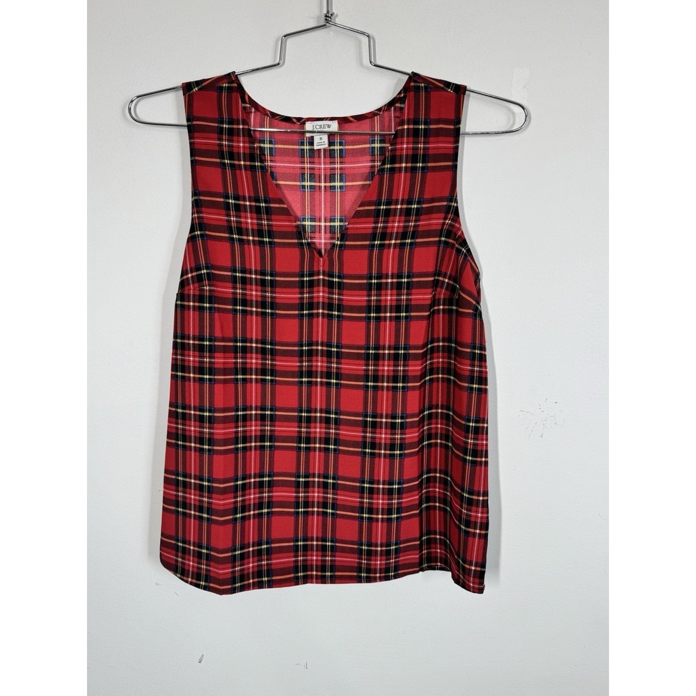 J Crew Factory Sleeveless Red Tartan Christmas Plaid Shirt Tank Size S Holiday